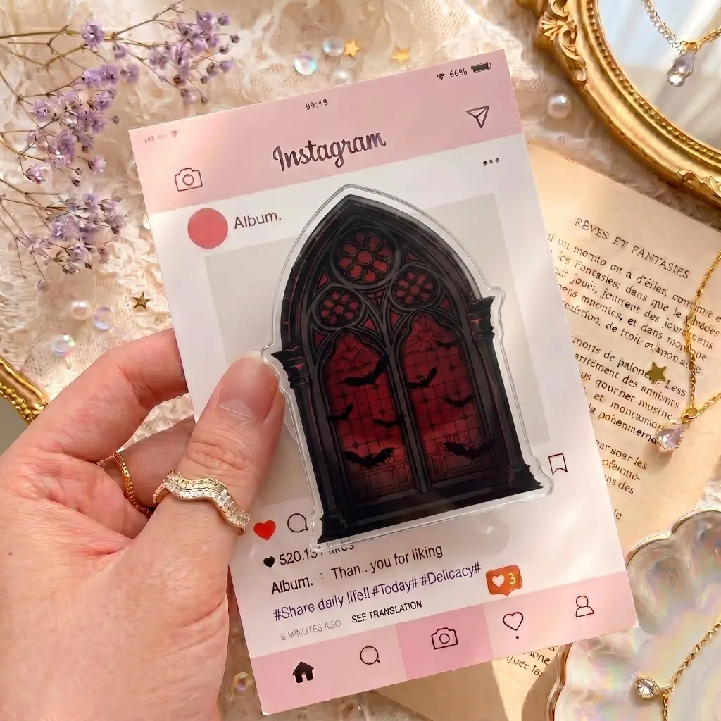 Dark Gothic Phone Grip, Cathedral Window Phone Holder, Spooky Aesthetic Phone Accessory