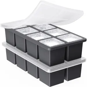 Large Ice Cube Trays for Whiskey - 2 Inch Silicone Ice Cube Tray for Whisky and Cocktail, Huge Square Design