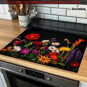 2D Floral Rubber Stove Protector, Heat Resistant, Non-Slip, Water Absorbent, Easy Clean, Oven Pad, Refrigerator Pad, Kitchen Counter Cover, Trivet