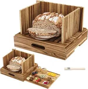 Wood Bread Slicer for Homemade Bread and Sourdough, Adjustable Width up to 10.4", 2-in-1 Bread Cutter with Pull-Out Serving Tray, Large Wide Capacity Bread Making Tool