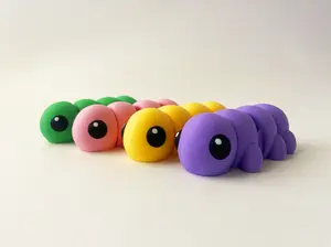 Set of 4 Multi-Colored Caterpillar Fidget Toys - Medium High-Quality 3D-Printed Articulated Buddies for Indoor and Outdoor Play & Stress Relief