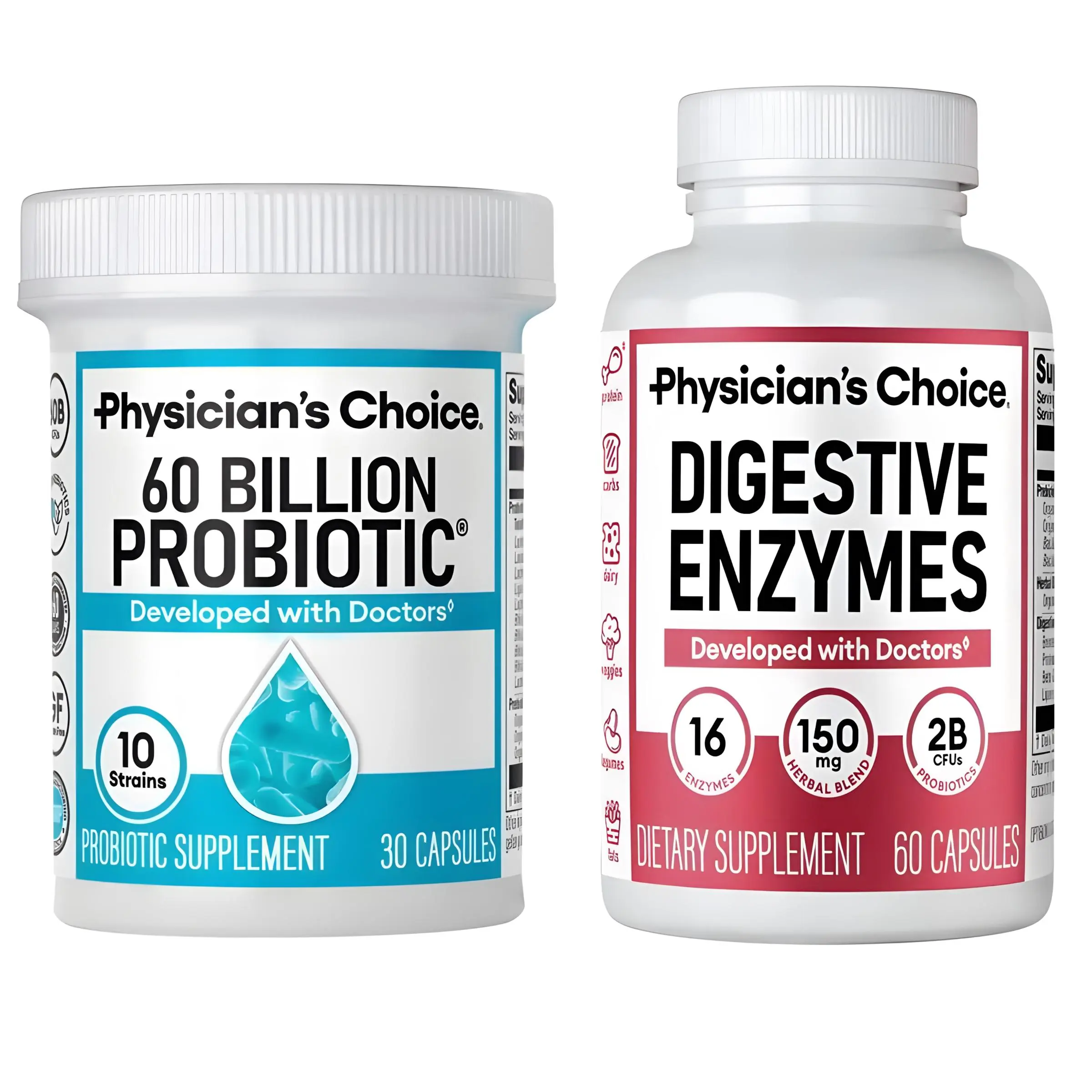 Physician's Choice Hack your Tummy Bundle: Bloating, Digestion & Immune Support for Men & Women with Digestive Enzymes & 60 Billion Probiotic, Metal Alligator Duck Billed Salon Styling Clips with Holes