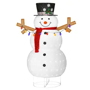 5FT Lighted Snowman Outdoor Christmas Decorations, Pop-Up Snowman with 200 LED Lights, Multicolored Lights, Black Hat & Red Scarf, Foldable Snowman for Indoor/Outdoor Christmas Yard and Garden holiday Decor festive decorations