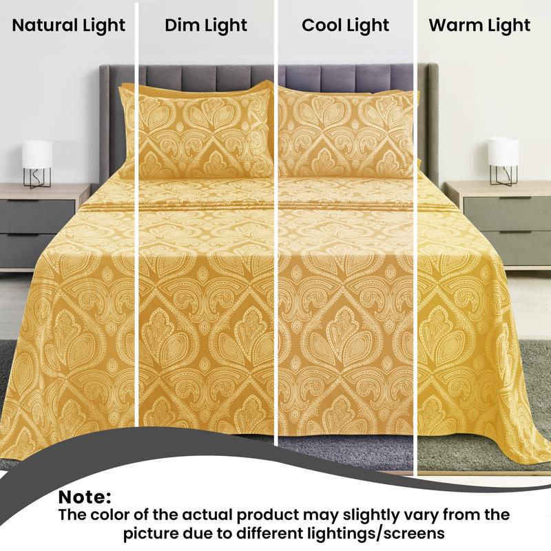 LUX DECOR 6-Pc Paisley & Solid Embroidered Bed Set- King Bed Sheet & Pillowcases - Upto 16" Deep Pocket Hotel Luxury Cozy Polyester Queen Sheets- Decorative Bedsheet Sets-Breathable Durable Sheets