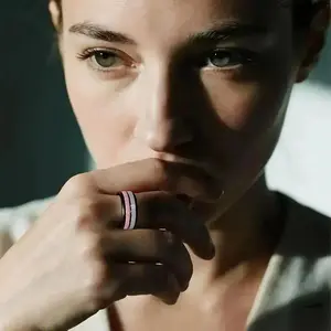 Titanium Steel 304L Ring with Pink Rose Inlay, Romantic Gift for Women