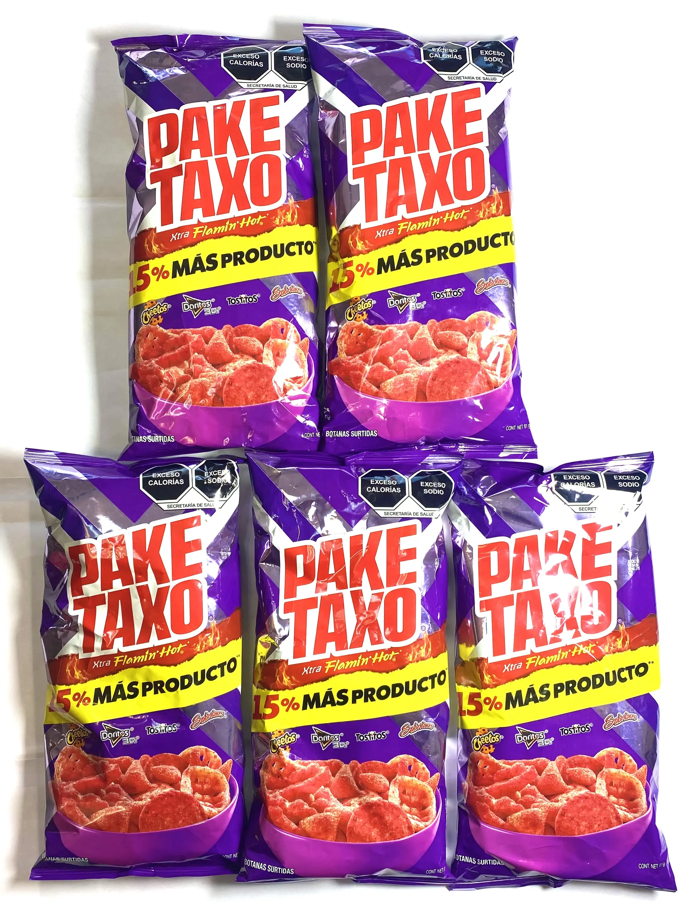 5 - PK -  Paketaxo - Snack Mexican Chips - Bolsa Grande - 81 grams per bag - Variety of Flavors, Convenient 5-Pack, Crispy & Crunchy