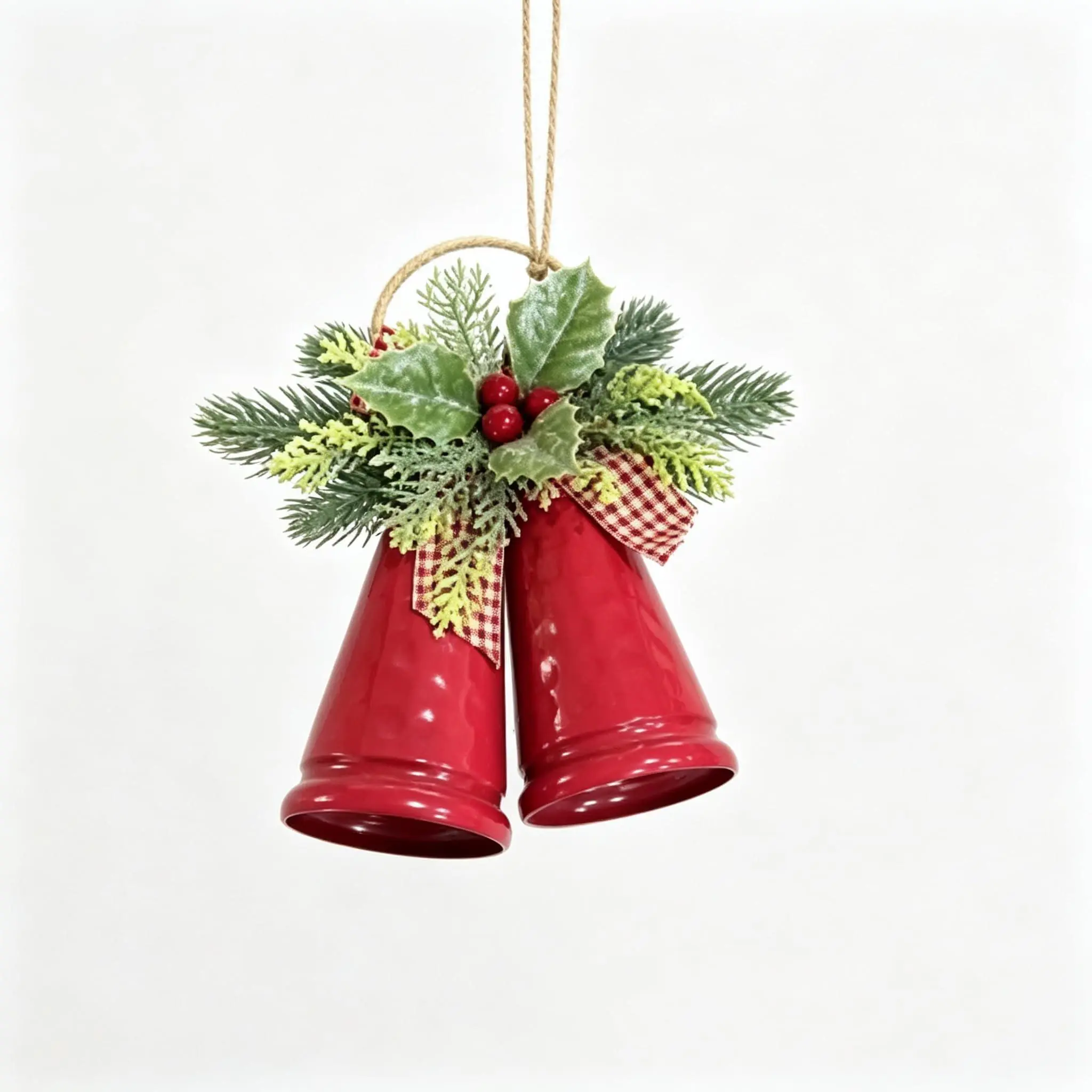 Garvee Red Metal Christmas Bell Ornaments, Rustic Hanging Holiday Decor | Durable rust-proof iron, nostalgic jingle sound, festive greenery accents, easy-hang loop, classic rustic design