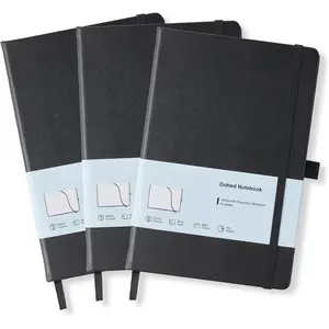 Hardcover Dotted Notebooks, A5 Dotted Journal Notebook for Writing 160 Pages, 8.2 x 5.5 inch, Classic Dotted Notebooks for College/Work/Travel(Dotted-3 Pack, Black)