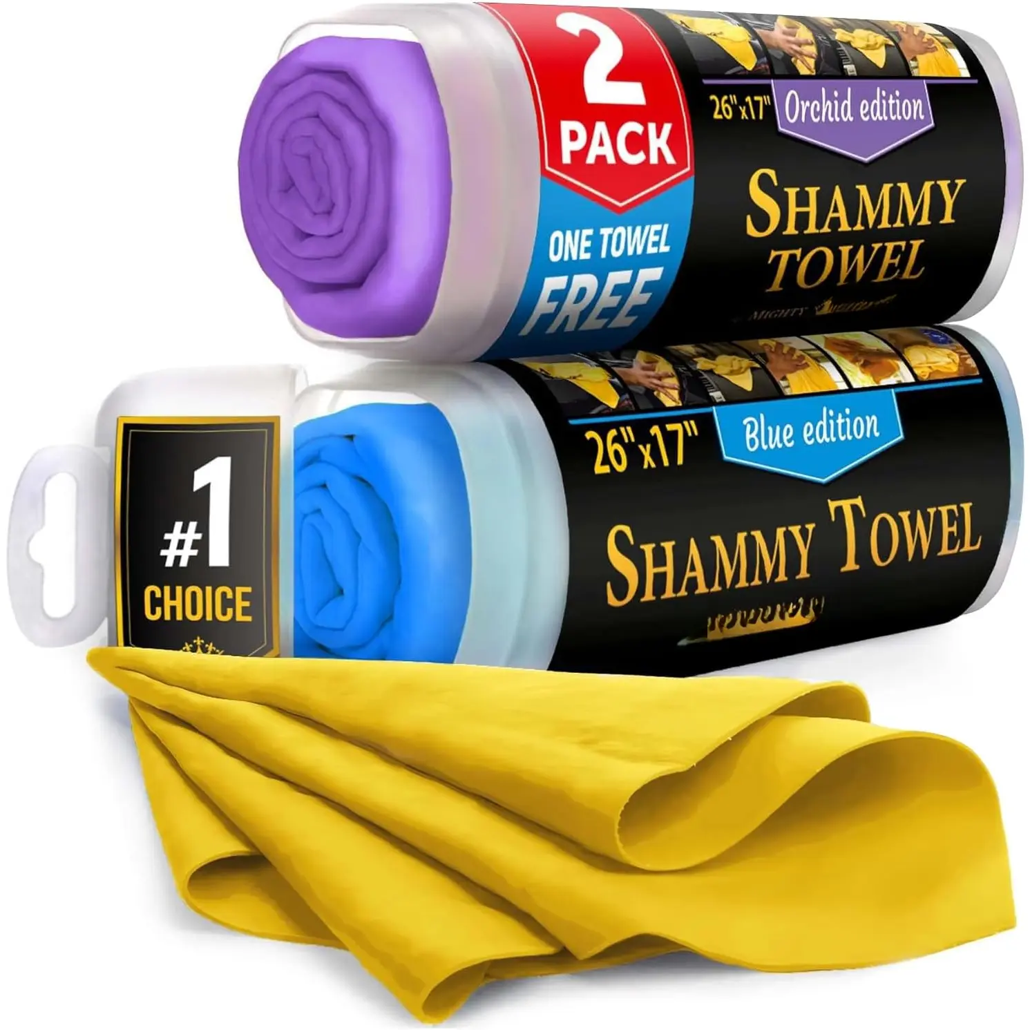 Premium 2pk +1 Free Shammy Cloth for  Drying (26"x17") - Super Absorbent Chamois Towel -  & Scratch-Free Shammy - Soft Drying Towels