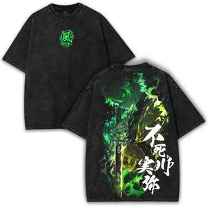 Sanemi Hashira of the Gale – Washed Oversized Tee featuring Scarred Warrior, Fierce Anime Blade Master & Retro Storm Streetwear Aesthetic Basic Cotton