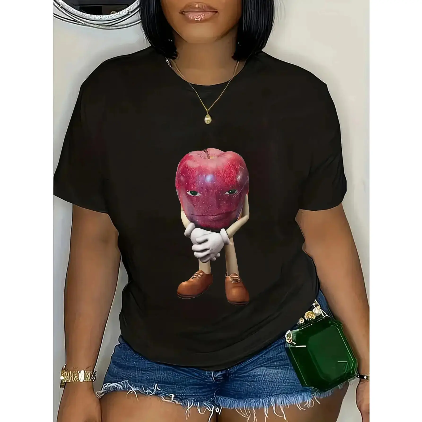 Unisex Me Asf Apple Funny Apple With Face Meme Wapple T-Shirt Graphic Vintage Casual Round Neck Tshirt Summer Streetwear Top Womenswear
