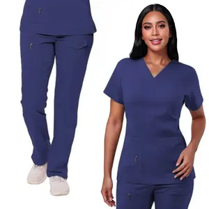 Medical Scrubs Uniforms Set Fashion Breathable Hospital Nurse Uniforms Sets Short Sleeve Jogger Type Nurse Scrub Sets