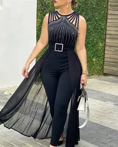 Glamorous Black Rhinestone-Embellished Jumpsuit without Sleeves for Modern Fashionistas