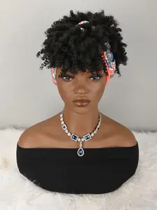 Headband Wigs for Women, Afro Kinky Curly Wig with Synthetic Short Hair, Headband Attached Headwrap Wigs, Kinky Curly Headband Wig