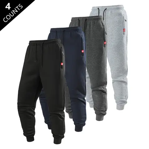 Men's Jogger Pants - Heavyweight Knit Fabric Athletic Trousers with Fleece Lining, Elastic Drawstring Waistband, Ankle Cuff Design, Side Zipper Pockets - Gym & Everyday Casual Wear, Machine Washable - Suitable for Jogging, Casual Wear, Workouts - Men's Co