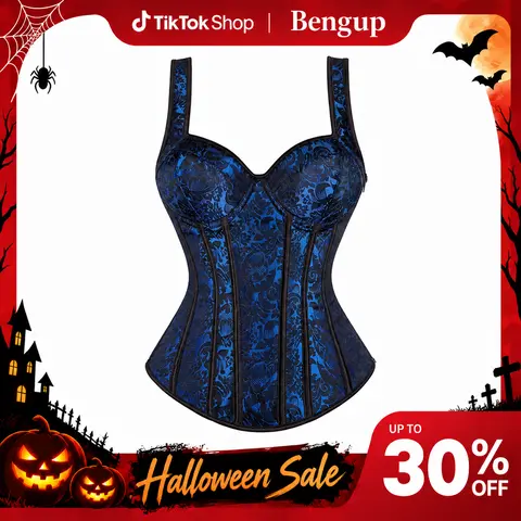 Women's Gothic Jacquard Floral Overbust Corset Top - Sweetheart Neck Strappy Tank Camisole, Waist-Focused Burlesque Renaissance Shapewear, Christmas Clubwear Lingerie, Skirts-Friendly Fit Underwear 1569-D2