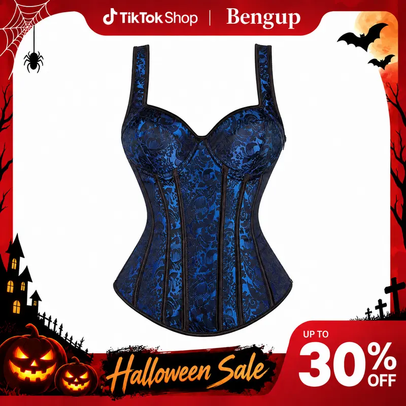 Women's Gothic Jacquard Floral Overbust Corset Top - Sweetheart Neck Strappy Tank Camisole, Waist-Focused Burlesque Renaissance Shapewear, Christmas Clubwear Lingerie, Skirts-Friendly Fit Underwear 1569-D2