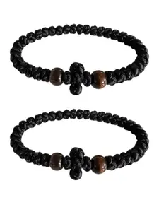 2PCS Orthodox Prayer Rope Bracelet, Black Chotki Komboskini, Christian Prayer Beads with Cross, Beaded Bracelet