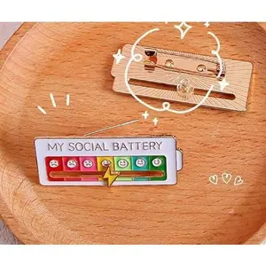 Social Battery Slider Pin 1Pcs, Funny Social Battery Pin for 7 Days, My Social Battery Slider Pins for Work, Cute Expression Mood Pins for Introverts Interactive`