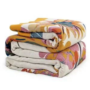 Boho Throw Blanket For Bed 100% Cotton Ultra Soft Bed Throw Large - Fall Blanket Floral Bird and Butterfly Farmhouse Decor Bed Blankets,All Season Blanket for Sofa Couch Chair