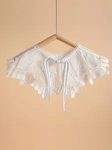 Women's Solid Lace Trim Open Front Cape, Casual Hollow Out Shawl for Daily Wear, Fashion Accessories for Women & Girls, Clothes