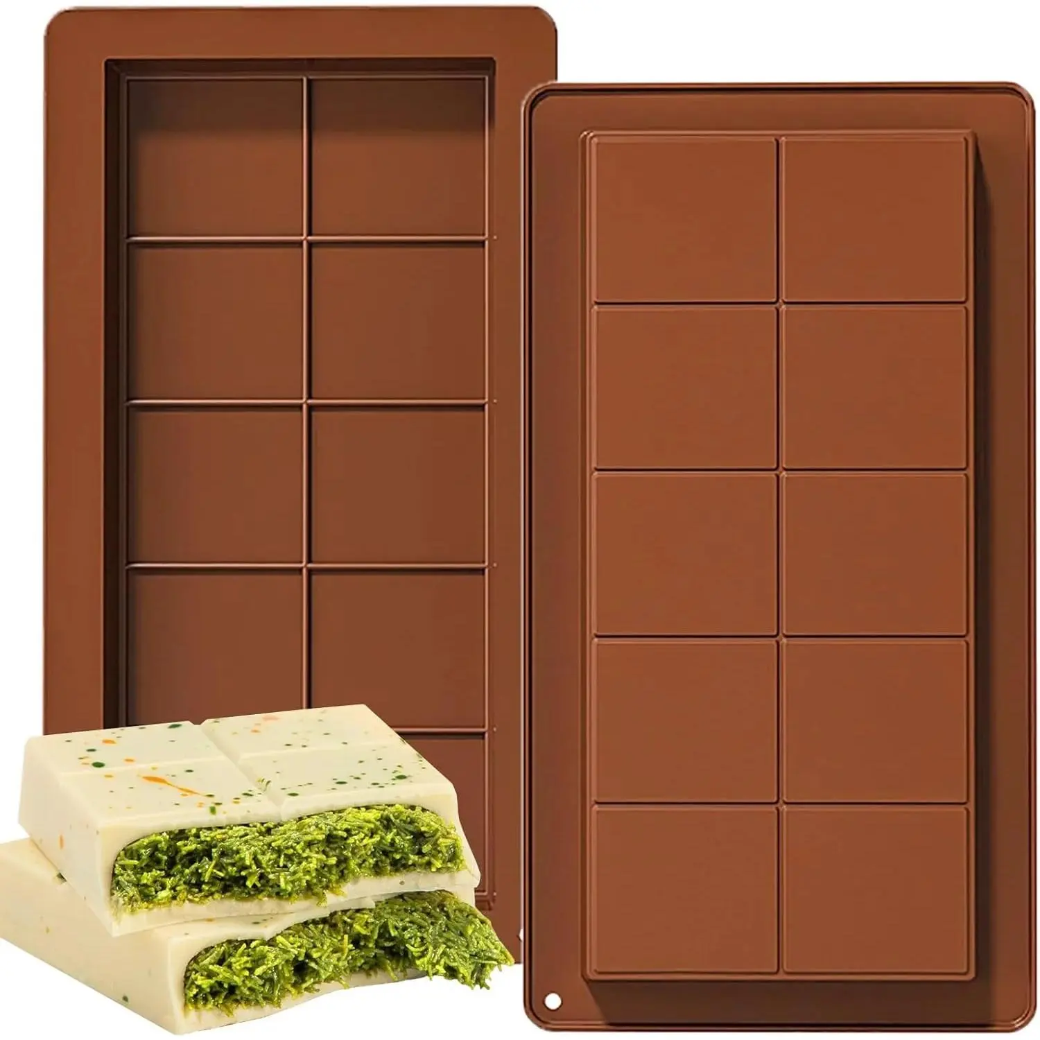 Dubai Chocolate Bar Mold Silicone Chocolate Bar Molds, Deep Rectangular, 2 Pack, Large Size for Stuffed Bars (2PCS Deep Size)