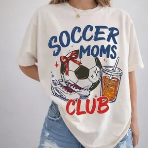 Comfort Colors Soccer Moms Club T-Shirt, Iced Coffee Doodle Soccer Tee, Trendy Women's Game Day Shirt, Sports Mom Tee