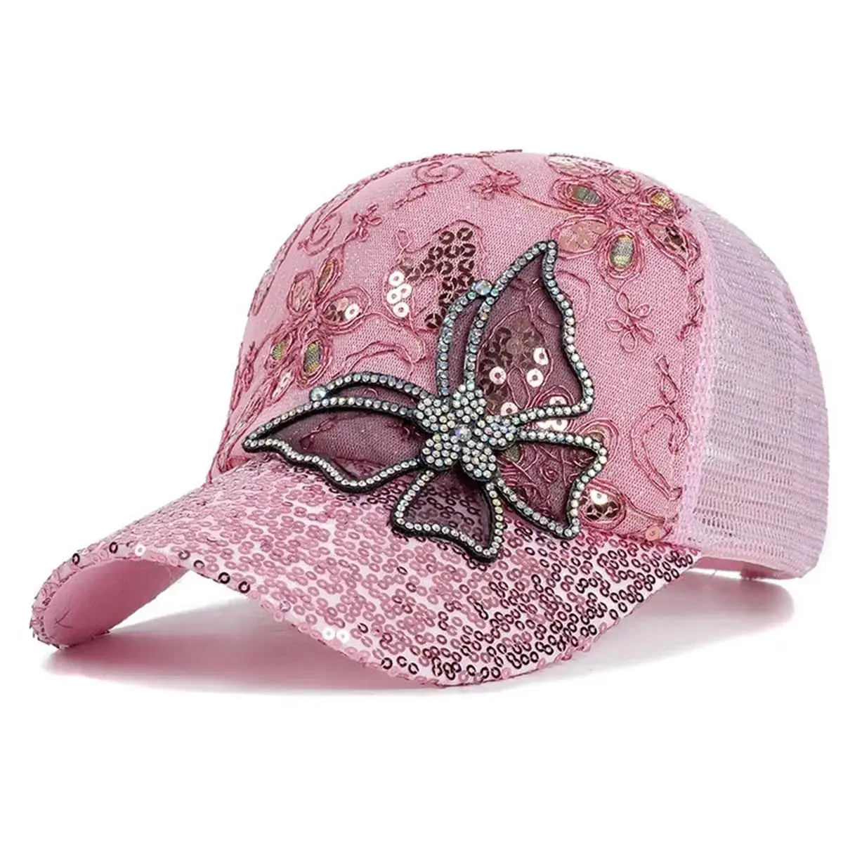 Butterfly Lace Glitter Trucker Hat for Women Men Y2K Aesthetic Mesh Baseball Cap Adjustable Breathable Sparkly Summer Hat Cute Festival Streetwear Cap for Beach Travel Concert Outdoor Daily Wear,summerwins,back to school,back to school haul