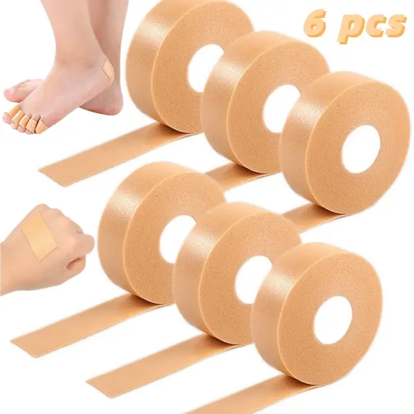 6 Roll of Tape,Blister Prevention Tape, Waterproof Foam Tape,Waterproof Bandage Patch.for Point Shoe Hand Foot Heel Toe Skin Chafing Protecto,Sticks Firmly To Skin To Help Prevent Blisters,1 in X 5 Yds