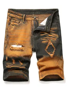 Men's Ripped Denim Shorts Distressed Slim Fit Jean Shorts for Men Casual Straight Fit Summer Ripped Shorts
