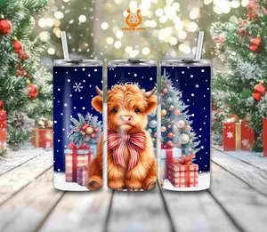 CHRISTMAS HIGHLAND COW TUMBLER with Festive Design and Bowtie for Holiday Beverages BPA Free Durable Material Perfect Gift for Christmas