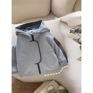 Kids' Hooded Windbreaker Jacket, Color-Block Spliced Trench Coat, New Spring & Autumn Outerwear for Boys & Girls, Breathable & Comfortable, Perfect for Daily Street Wear, Versatile Casual Jacket Top for Girls