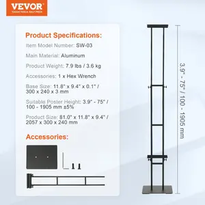 VEVOR Poster Stand, Adjustable Height Up to 75, Double-Sided Heavy Duty Pedestal Sign Holder, Floor Standing Sign Holder Banner Stand with Shock-absorbing Base for Display, for Board and Foam, Black
