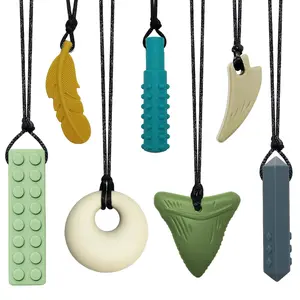 Chew Necklaces for Sensory Kids & Adults - 7 PCS Silicone Chewy Necklace Sensory Toys for Kids with Autism, ADHD, Anxiety, Oral Motor Stimulation, Chewable Teething Necklace for Baby BPA Free