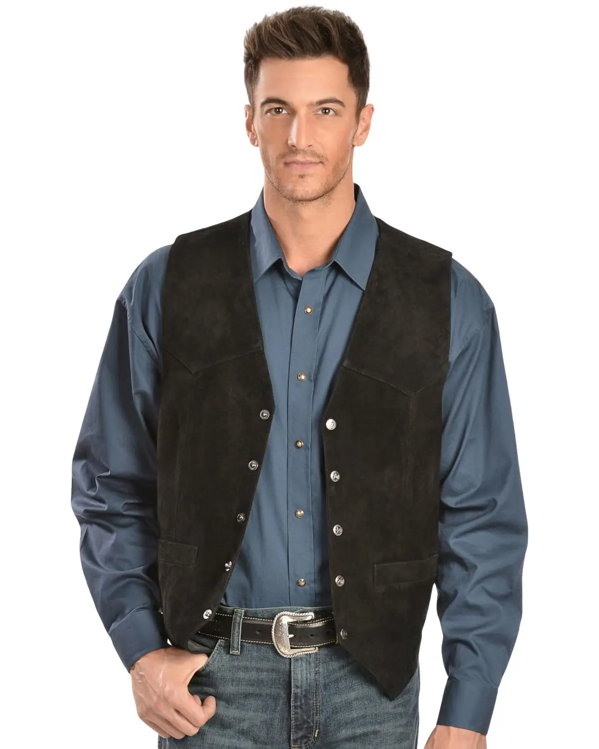 Scully Men's Calfskin Suede Snap Front Vest - 507-214