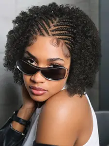 Afro Braided Wigs for Women, Box Braids Wig with Baby Hair Back, Synthetic Braids Puff Wig