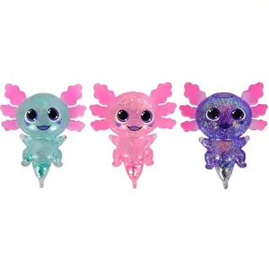3PCS Axolotl Squishy Stress Balls, Slow Rising Glitter Sensory Toy with Sugar Filling, Cute Squeeze Fidget for Kids Adults Anxiety Relief, Calming Decompression Set for Classroom Therapy