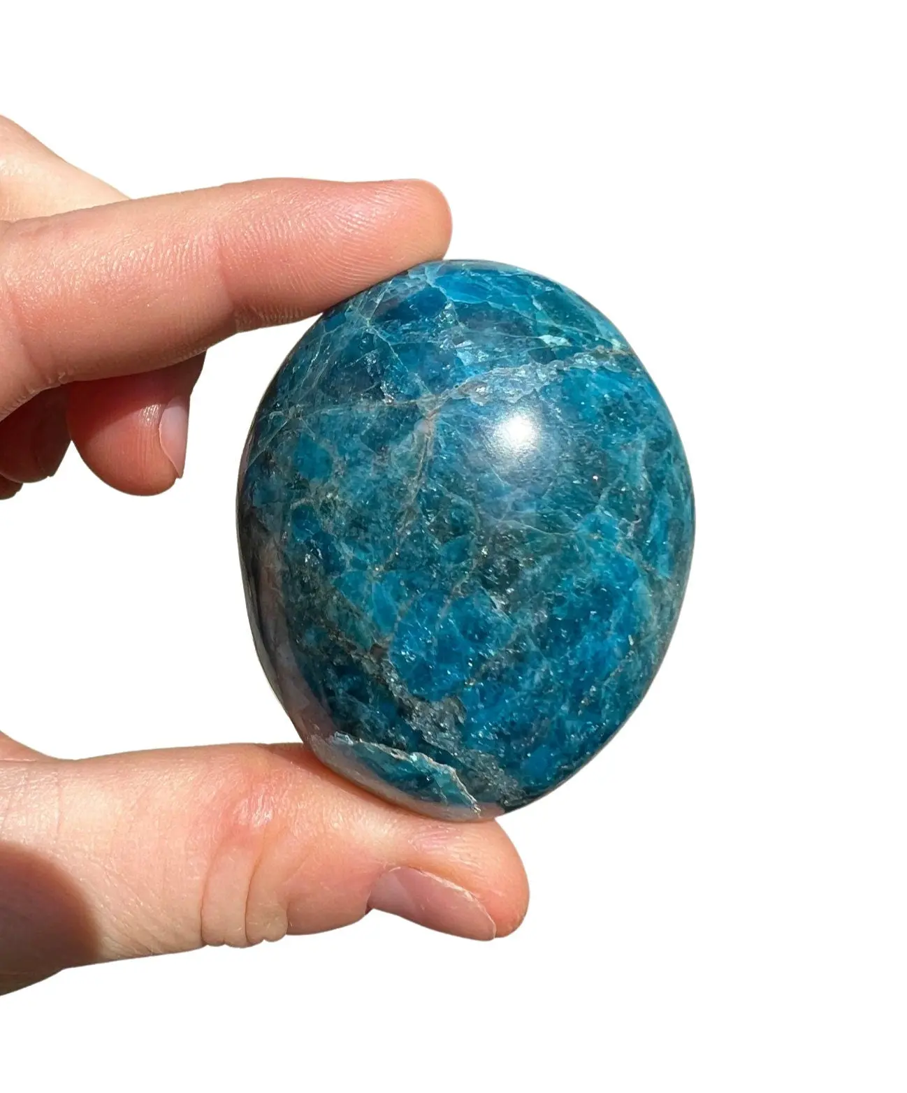 New Moon Beginnings Blue Apatite Palm Stone - Natural Stone with Unique Coloration and Apatite Composition