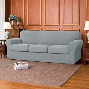 4-Piece Stretch Textured Grid Sofa Cover Slipcover,Separate Cushion Cover(Light Gray, Sofa)