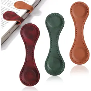 Magnetic Bookmarks, 3 Count Faux Leather Bookmark Vintage Book Mark Double-Sided Magnetic Page Markers Leather Page Clip Buckles Reading Supplies Gift for Men Women Teacher Students Book Lovers