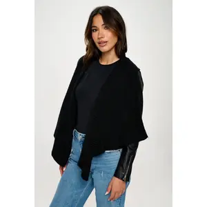 Coalition LA Knit Collared Faux Leather Crop Jacket