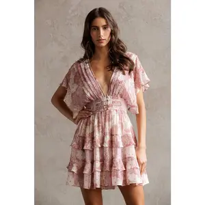 FLORAL MULTI RUFFLE TIERED MINI DRESS