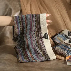 Men's Premium Cotton Boxer Briefs Retro Pattern Design Breathable Mesh Panel Seamless Waistband Moisture-Wicking Underwear 3 Pack