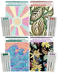 Lifelines FlowArt Activity Pads 4-Pack Guided Art Meditations with Markers Color by Number Letter Dot Art for Teens Adults Seniors 80 Scenes 16 Markers