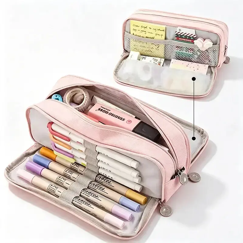 Large Capacity Pencil Case with 3 Compartments, Aesthetic School Supplies Organizer for Students, Portable Pen and Marker Storage Pouch for Back to School 2026, College, Office, Art Supplies and Everyday Stationery