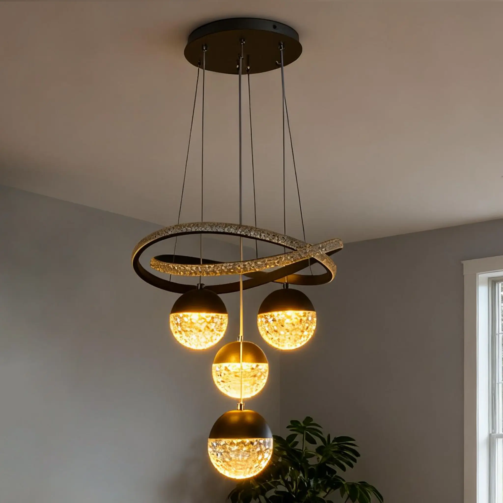 16-Inch Modern Chrome LED Pendant Light with Adjustable Cords for Dining Room, Kitchen Island & Hallway