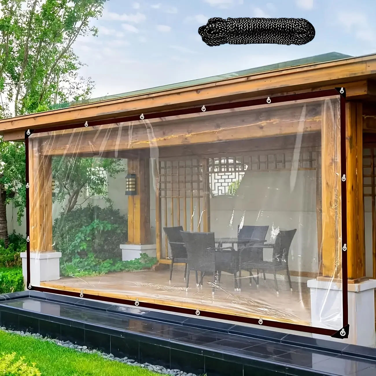 meal  prep  containers Transparent waterproof tarpaulin with sealing rings, outdoor garden transparent rainproof and windproof cover, suitable for patios, chicken coops, plant shelters, and camping.