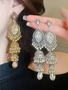 A pair of oval tassel fashion earrings, retro fashion ethnic style, suitable for parties and banquets