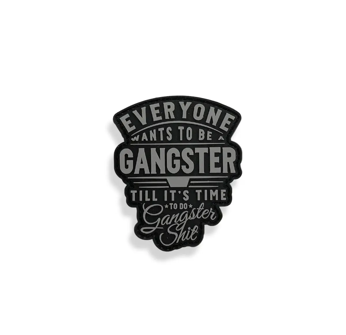 Gangster Leather Patch - Black, Heavy Duty Durable PVC, 3" Tall, "EVERYONE WANTS TO BE A GANGSTER" Text, Decorative Elements, Convenient Velcro Backing, Withstands Wear and Tear (Sewing Accessory), Withstand Wear And Tear