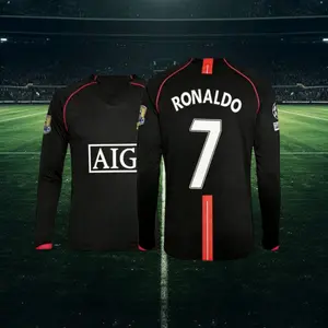 07 08 Long Sleeve Shirt CR7 7# Ronaldo Away Retro Soccer Jersey Black Fans Version